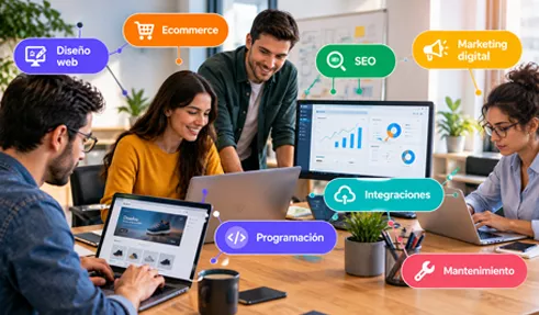 Diseño web, ecommerce, SEO, marketing digital, integraciones, programación y mantenimiento